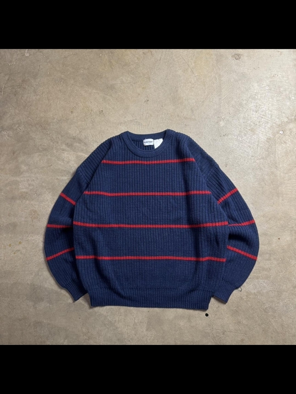 Striped Navy and Red Crewneck Sweater - Men